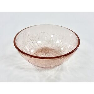 Vintage KIG Indonesia Pink Glass Hibiscus Bowl 5" Textured Floral Trinket Dish 5
